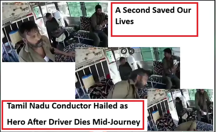 Tamil Nadu Conductor Hailed as Hero After Driver Dies Mid Journey